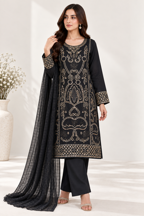 3PC Cotton Embroidered Suit